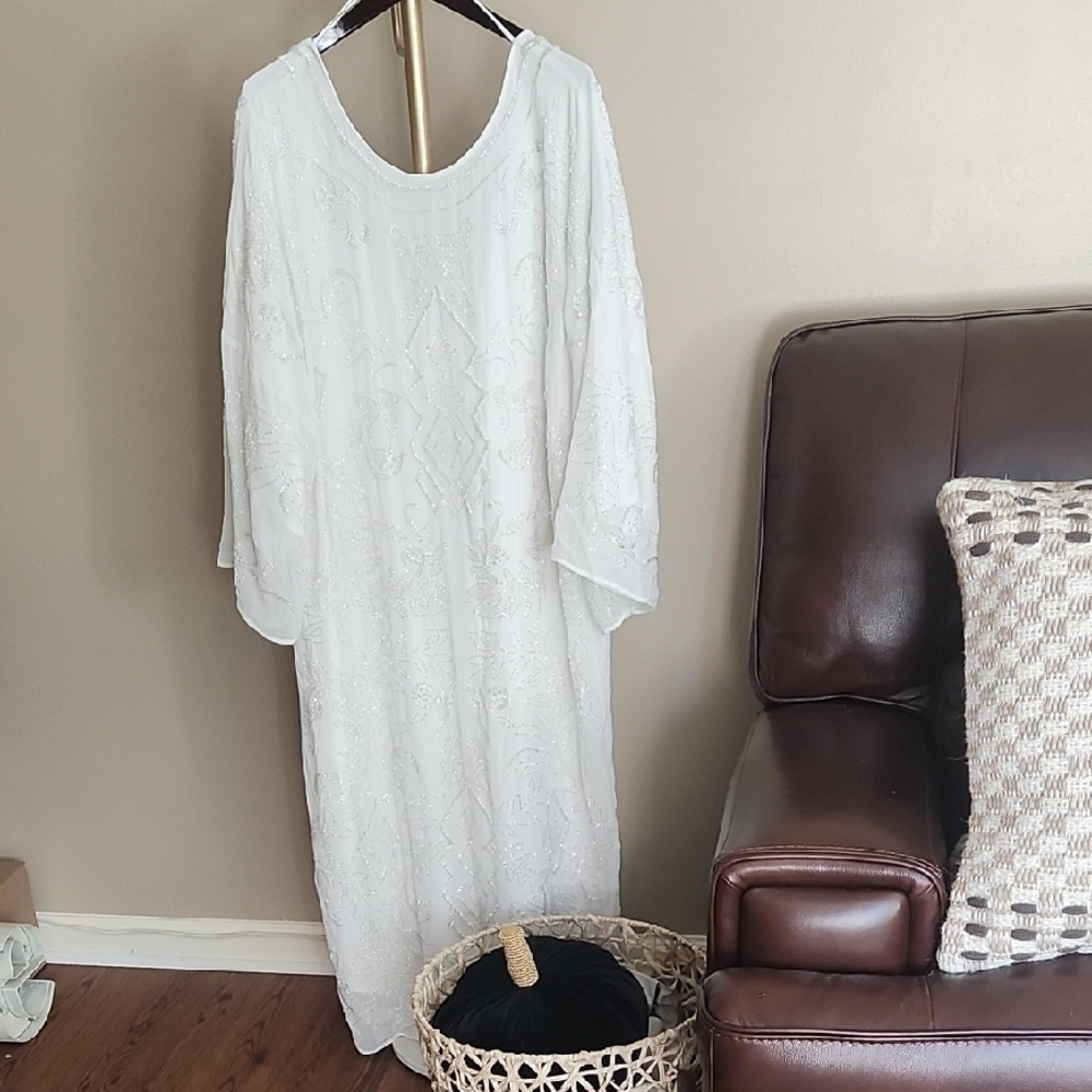 Zara White Dress with Silver Embroidery